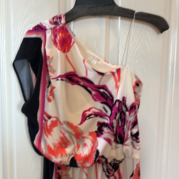 London Times Pink and Red Asymmetrical One Shoulder Cocktail Dress - Picture 2 of 8